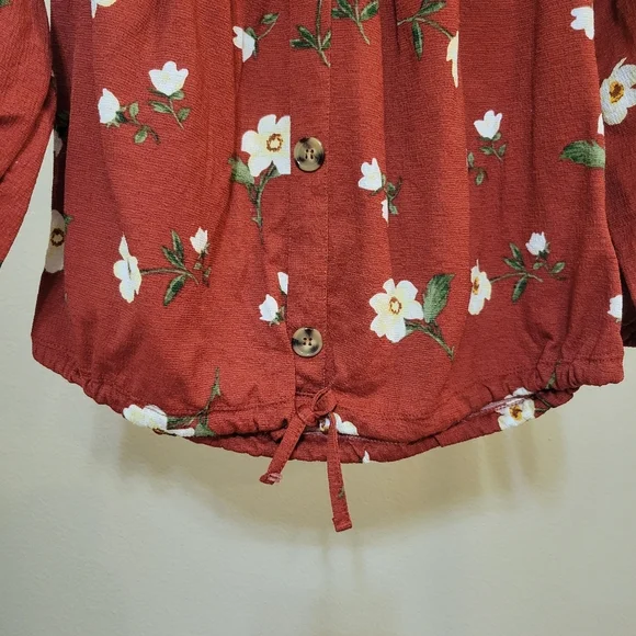 Wishful Park Women Floral Off Shoulder Red Long Sleeve Bardot top size Medium - Picture 4 of 6